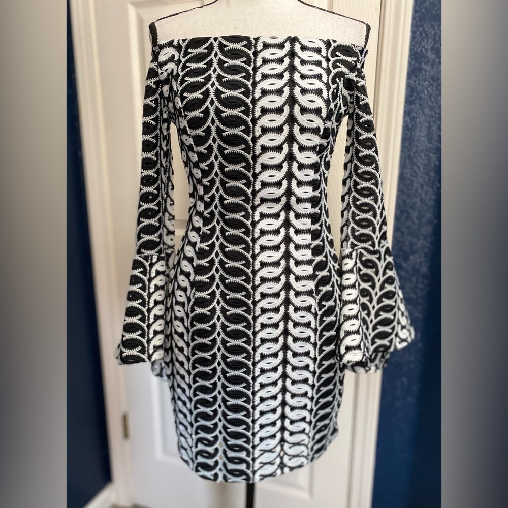 Bardot Black And White Off-Shoulder Dress